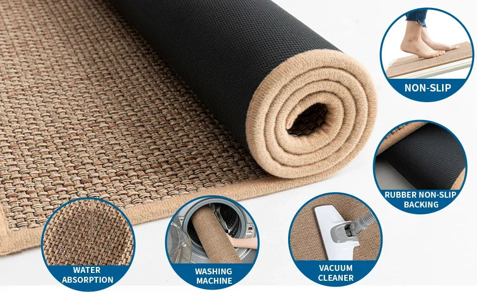 Kitchen Runner Non-Slip Braided Faux-Sisal Machine Washable