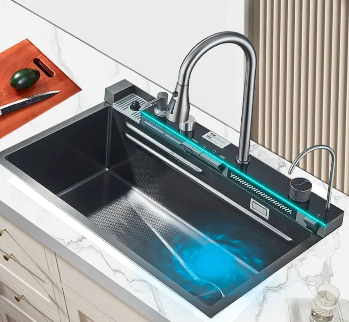 Kitchen Sink Stainless Steel Digital Faucet & Soap Dispenser