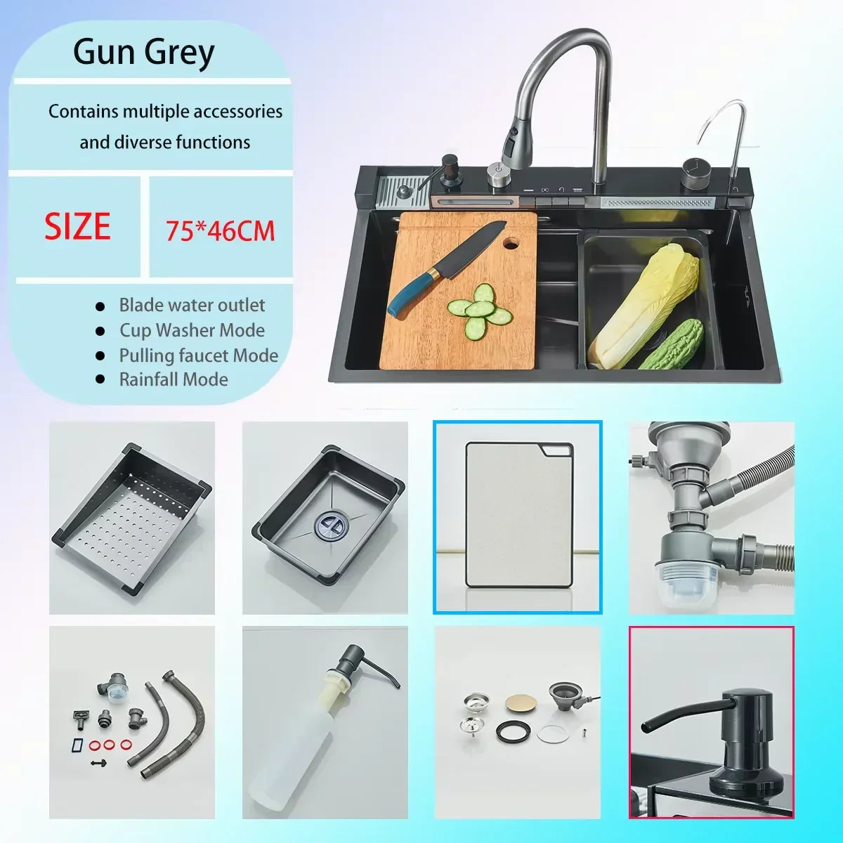 Kitchen Sink Stainless Steel Digital Faucet & Soap Dispenser