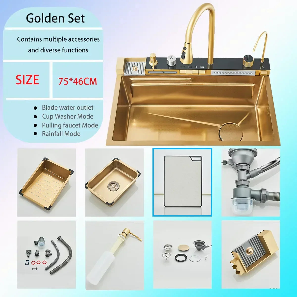 Kitchen Sink Stainless Steel Digital Faucet & Soap Dispenser