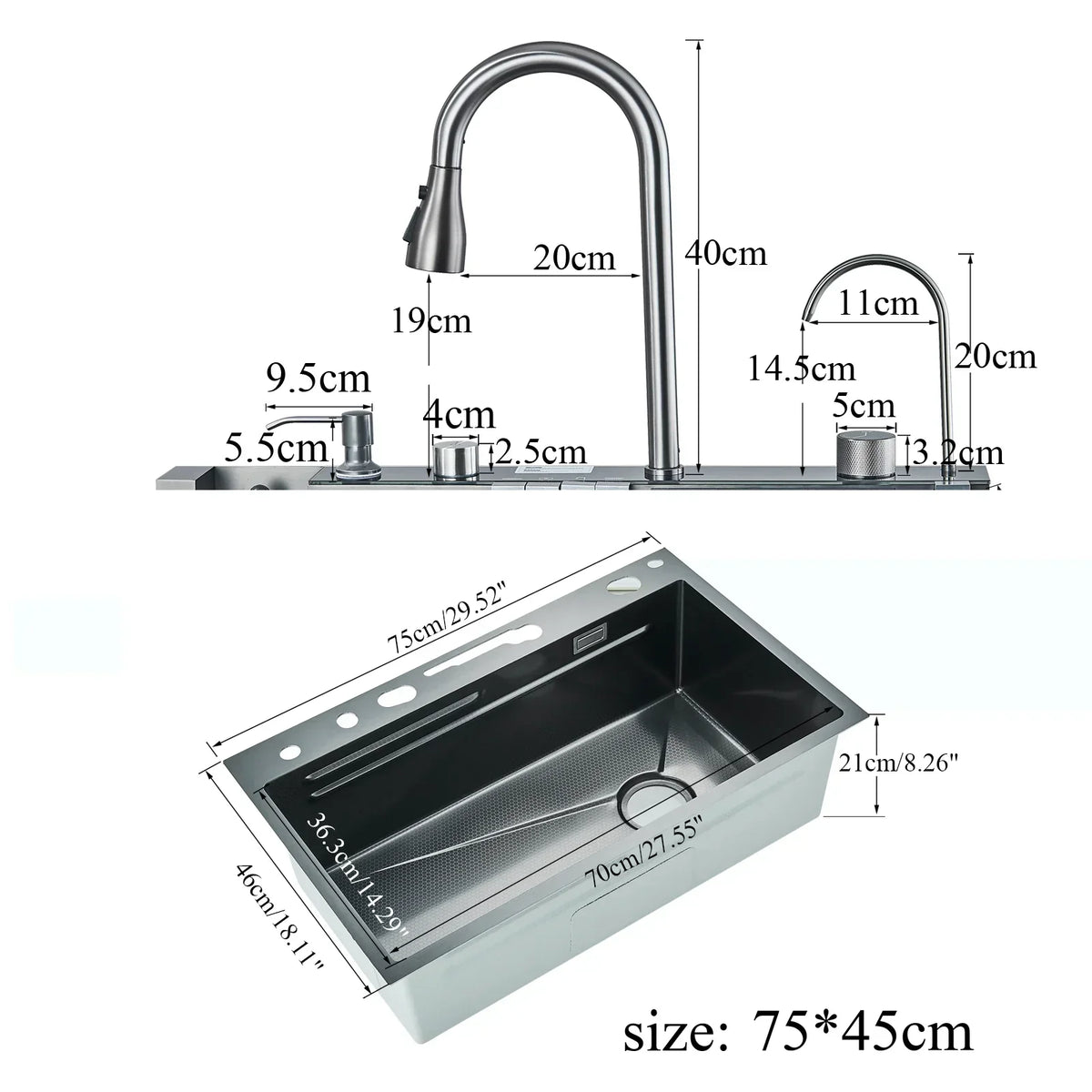 Kitchen Sink Stainless Steel Digital Faucet & Soap Dispenser