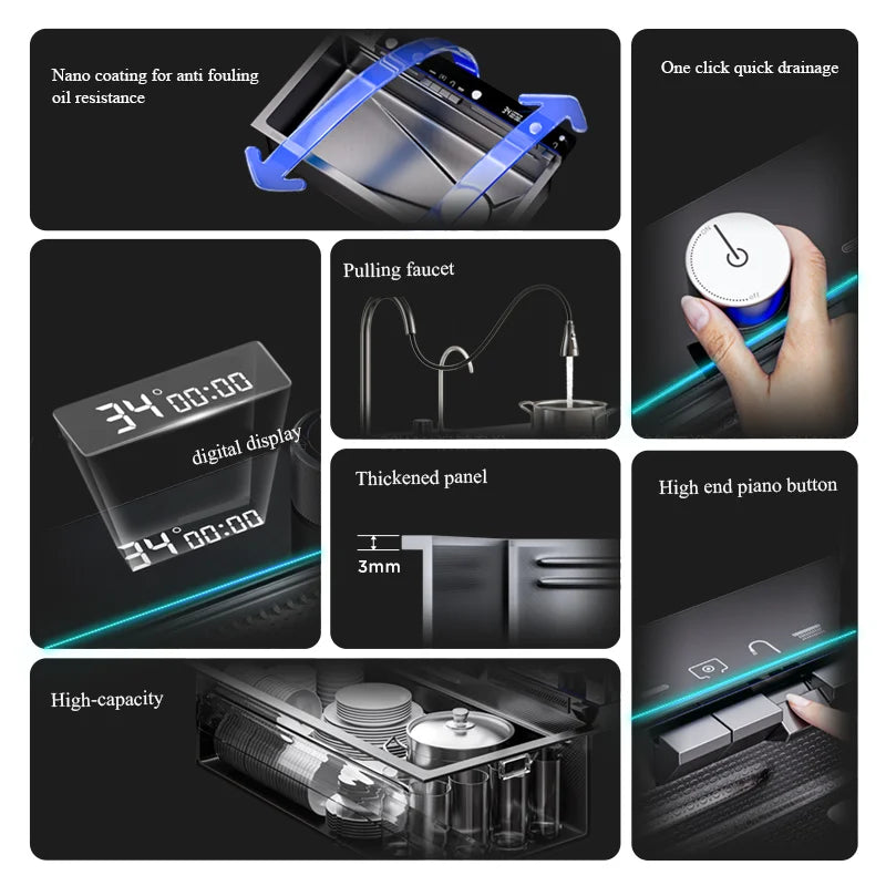 Kitchen Sink Stainless Steel Digital Faucet & Soap Dispenser