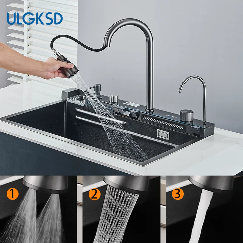 Kitchen Sink Stainless Steel Digital Faucet & Soap Dispenser