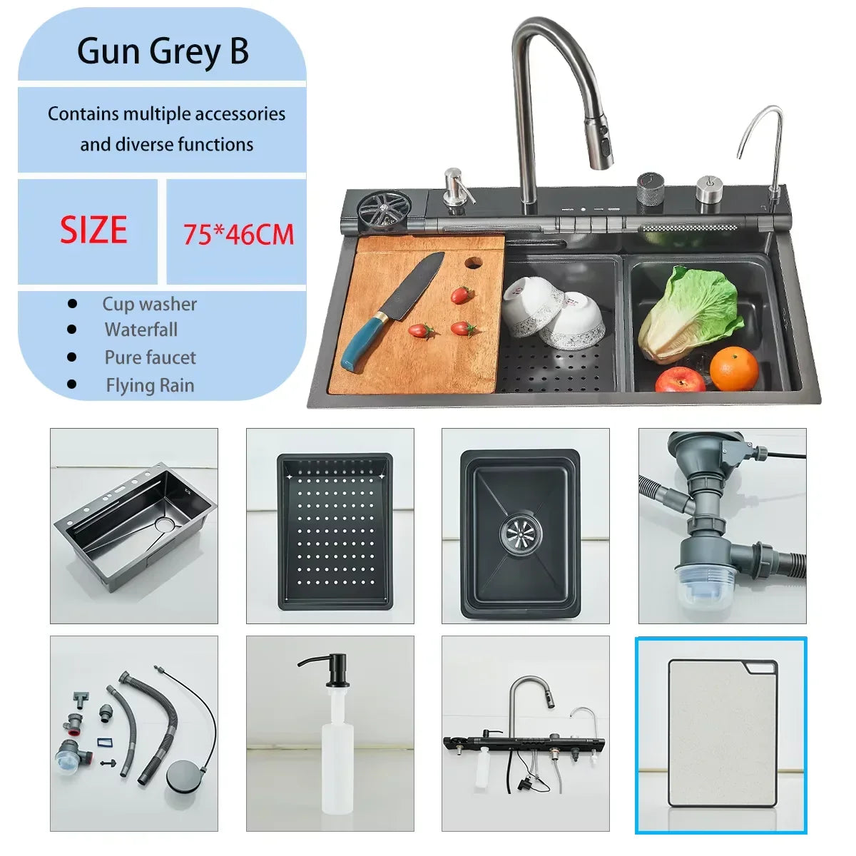 Kitchen Sink Stainless Steel Digital Faucet & Soap Dispenser