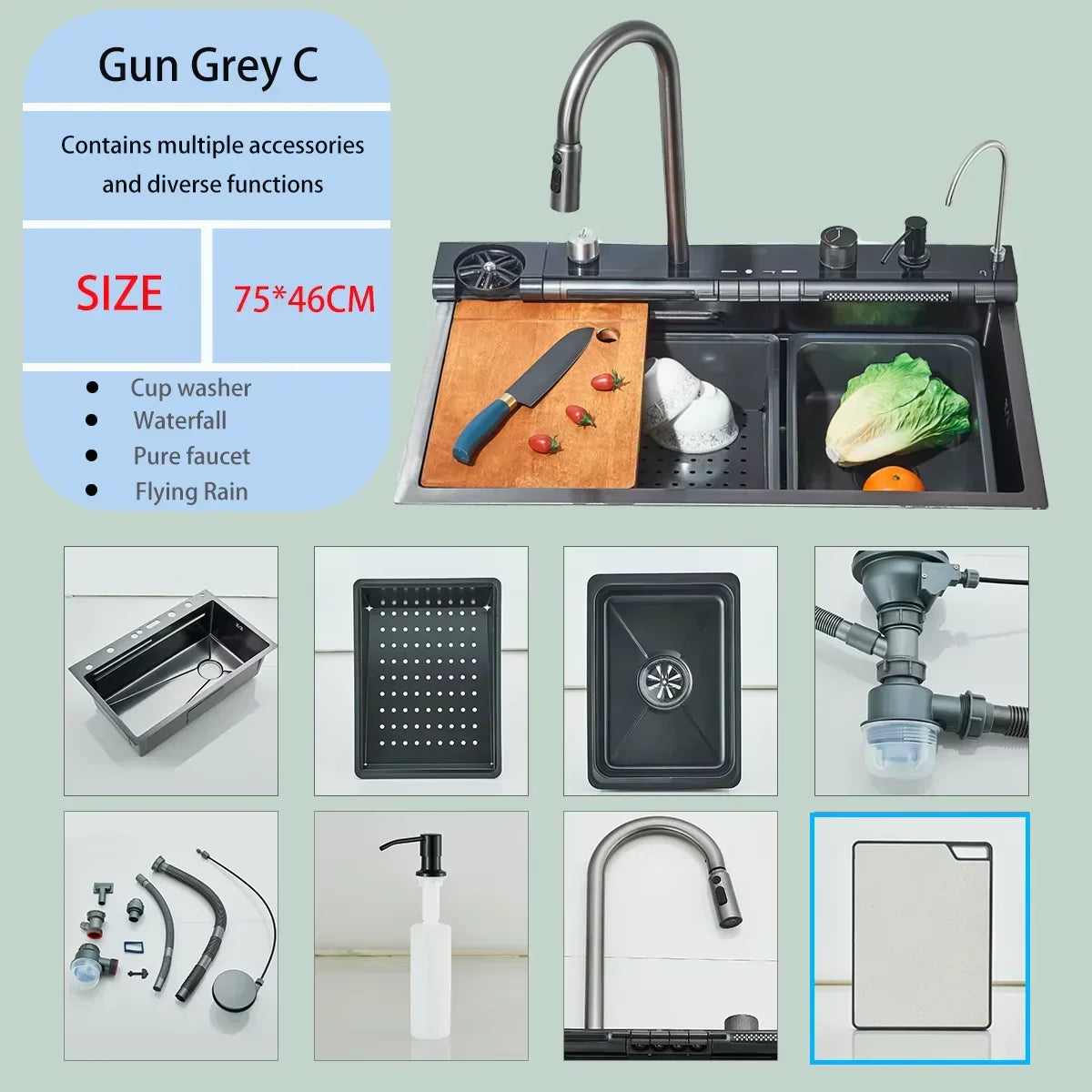 Kitchen Sink Stainless Steel Digital Faucet & Soap Dispenser