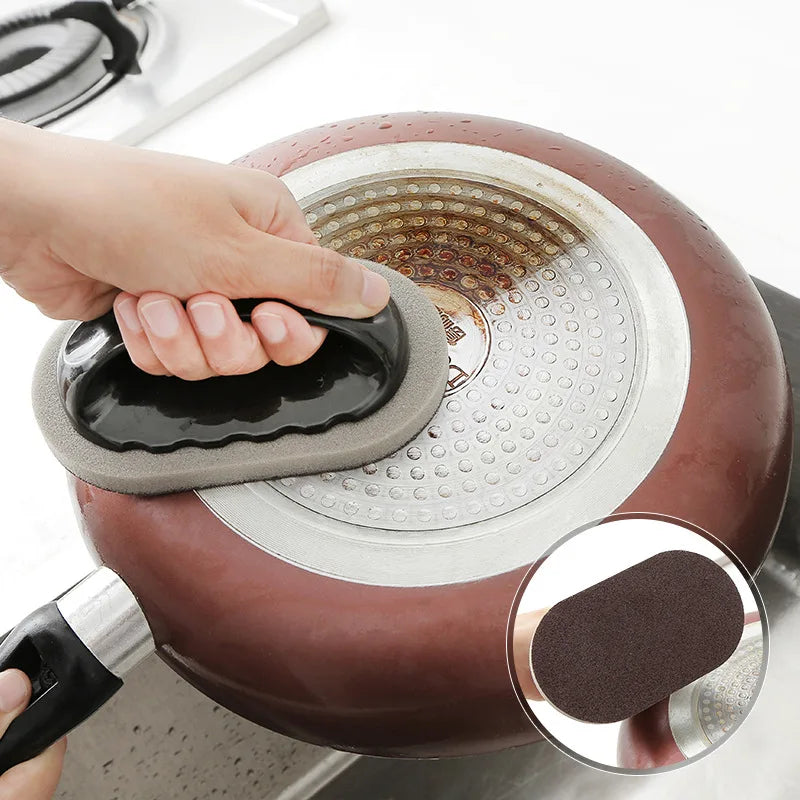 Kitchen Sponge Brush Melamine Fiber 2-In-1 Ergonomic Handle