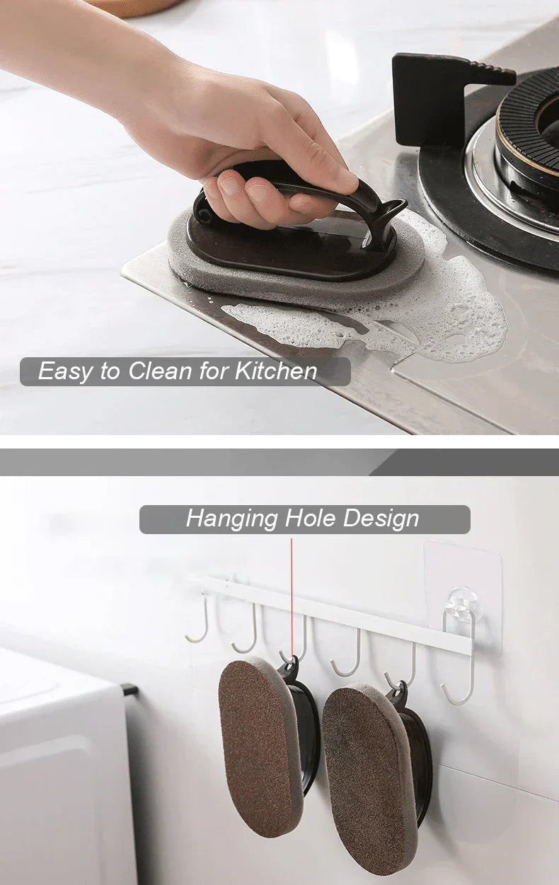 Kitchen Sponge Brush Melamine Fiber 2-In-1 Ergonomic Handle