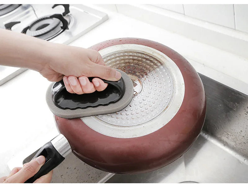Kitchen Sponge Brush Melamine Fiber 2-In-1 Ergonomic Handle