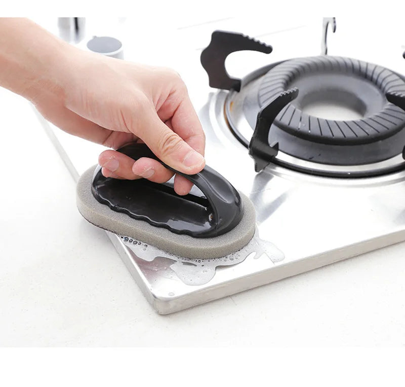 Kitchen Sponge Brush Melamine Fiber 2-In-1 Ergonomic Handle