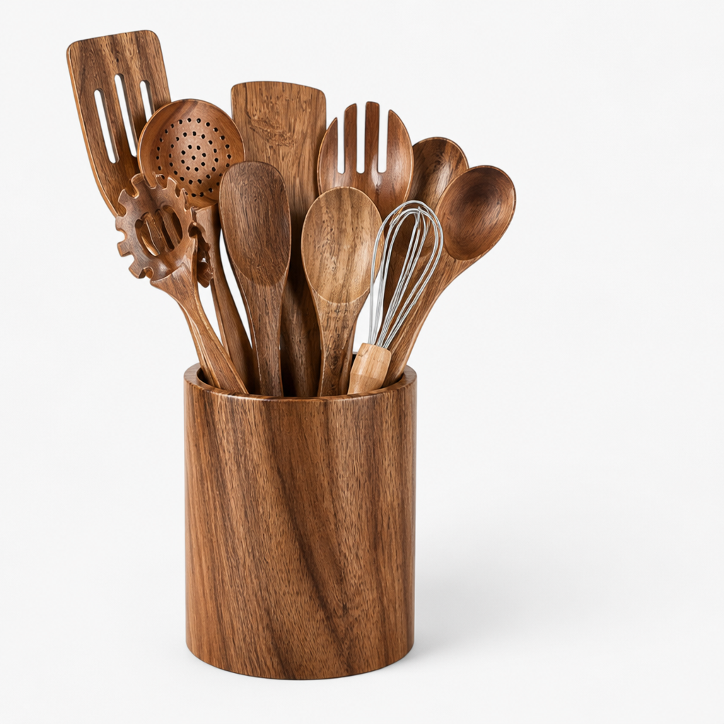 Kitchen Utensil Set Heat-Resistant Wood Non-Scratch Set of 11