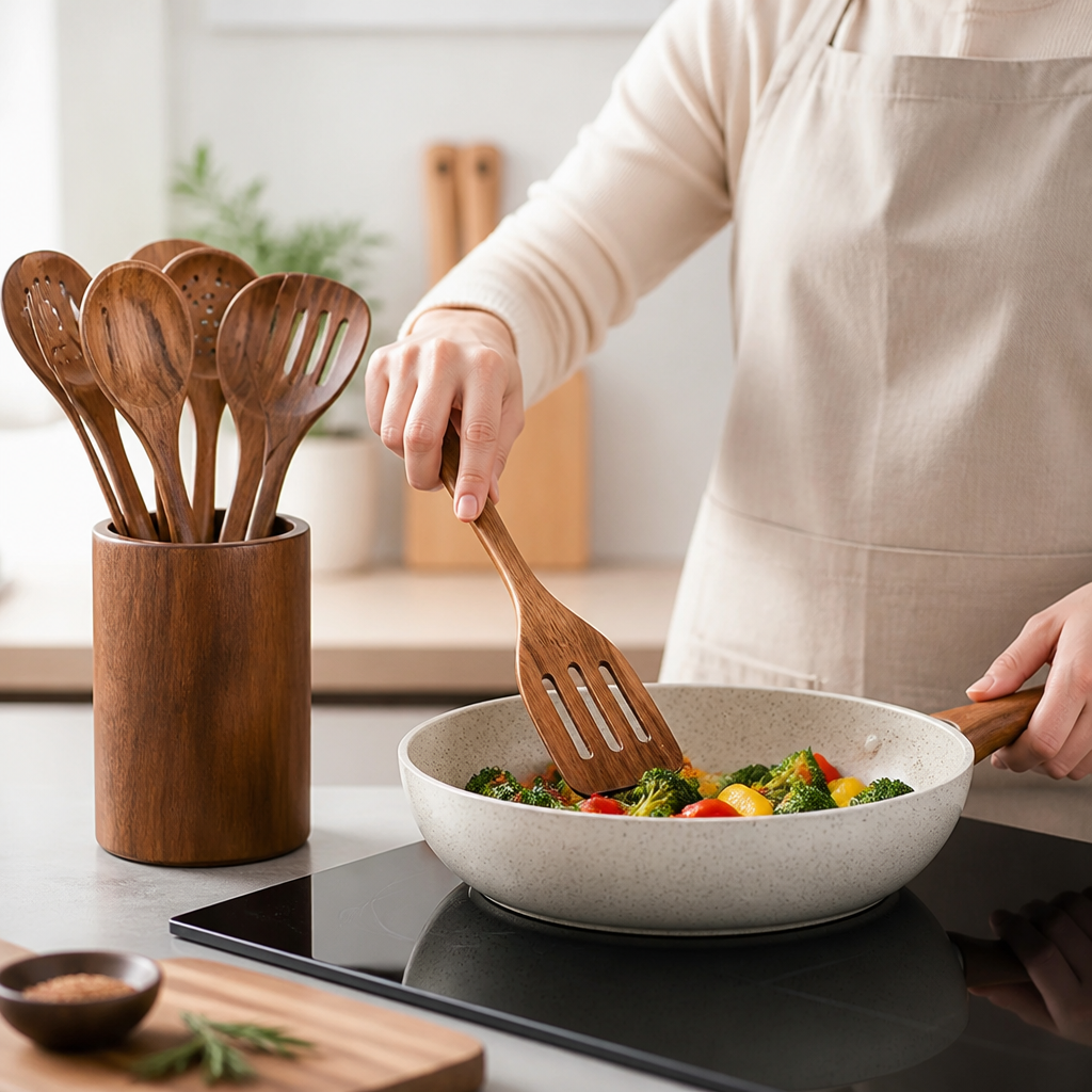 Kitchen Utensil Set Heat-Resistant Wood Non-Scratch Set of 11