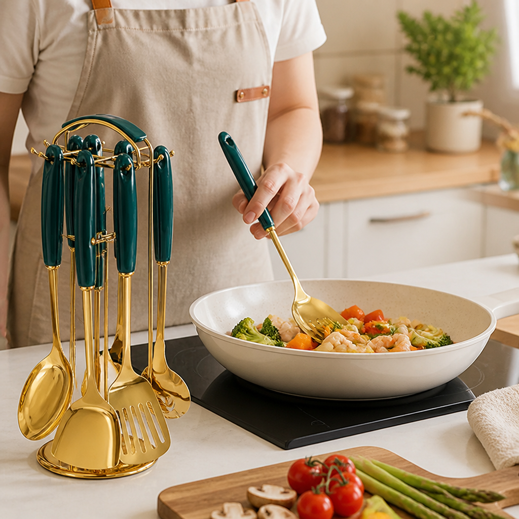 Kitchen Utensil Set Stainless Steel & Ceramic Handles