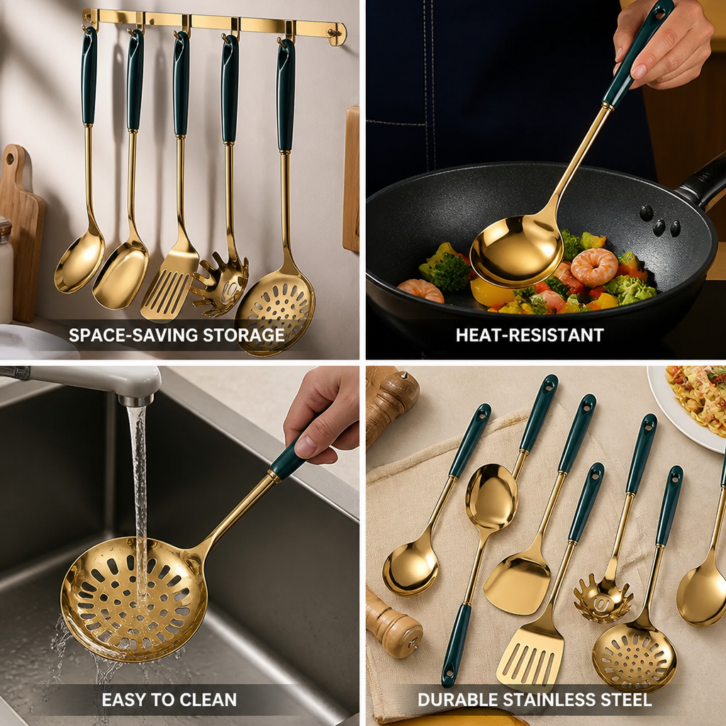 Kitchen Utensil Set Stainless Steel & Ceramic Handles