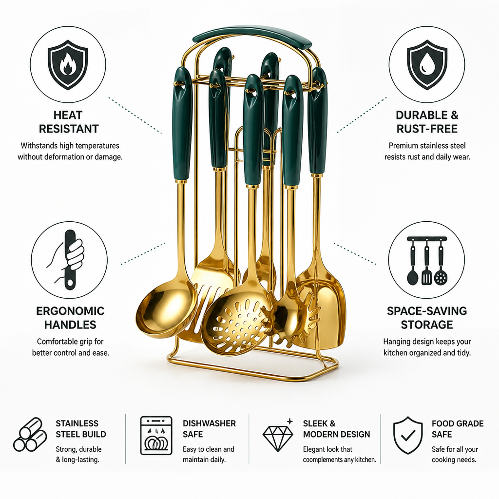 Kitchen Utensil Set Stainless Steel & Ceramic Handles