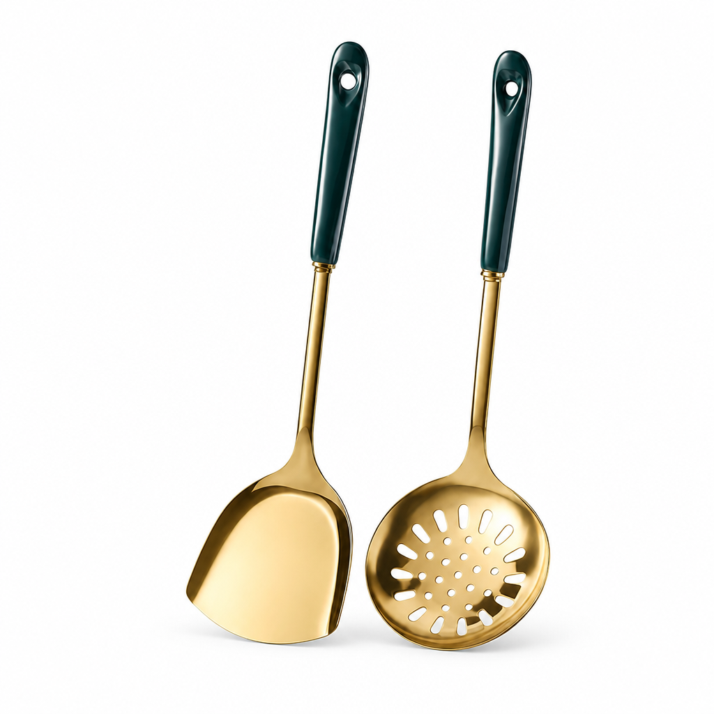 Kitchen Utensil Set Stainless Steel Ceramic Handles Hanging Rack
