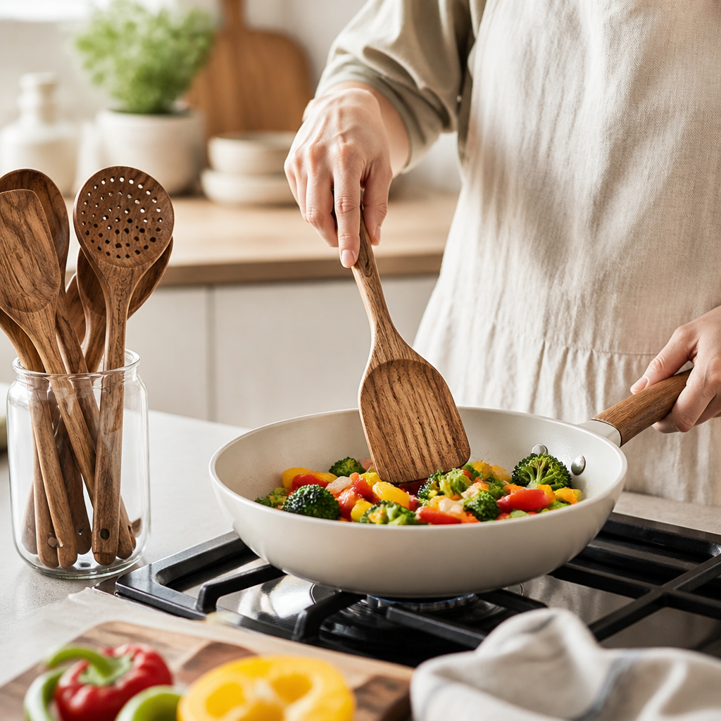 Kitchen Utensil Set Sustainable Teak Ergonomic Handles