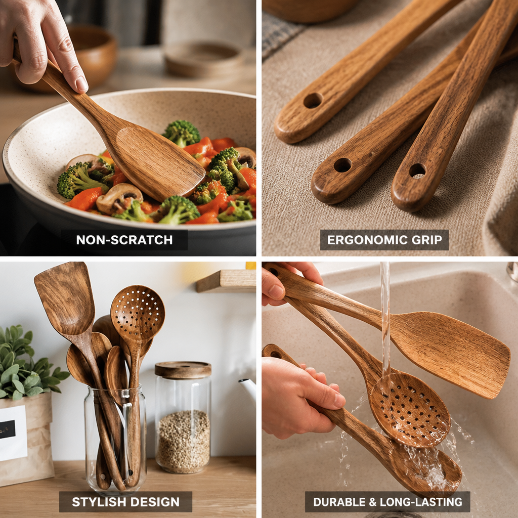 Kitchen Utensil Set Sustainable Teak Ergonomic Handles