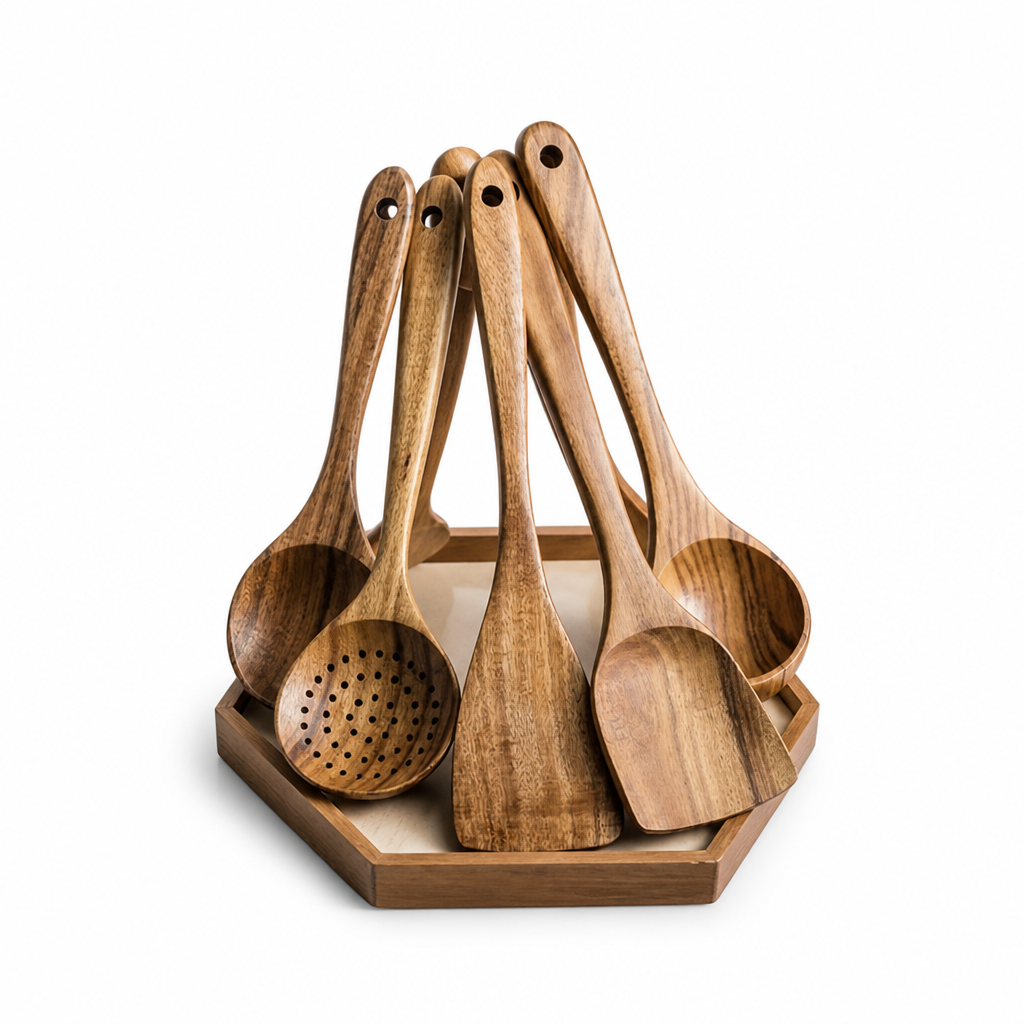 Kitchen Utensil Set Sustainable Teak Ergonomic Handles