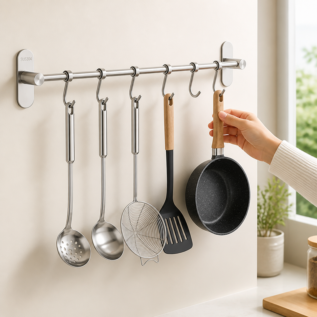 Kitchen Wall Hook Rack 304 Stainless Steel 6 Hooks