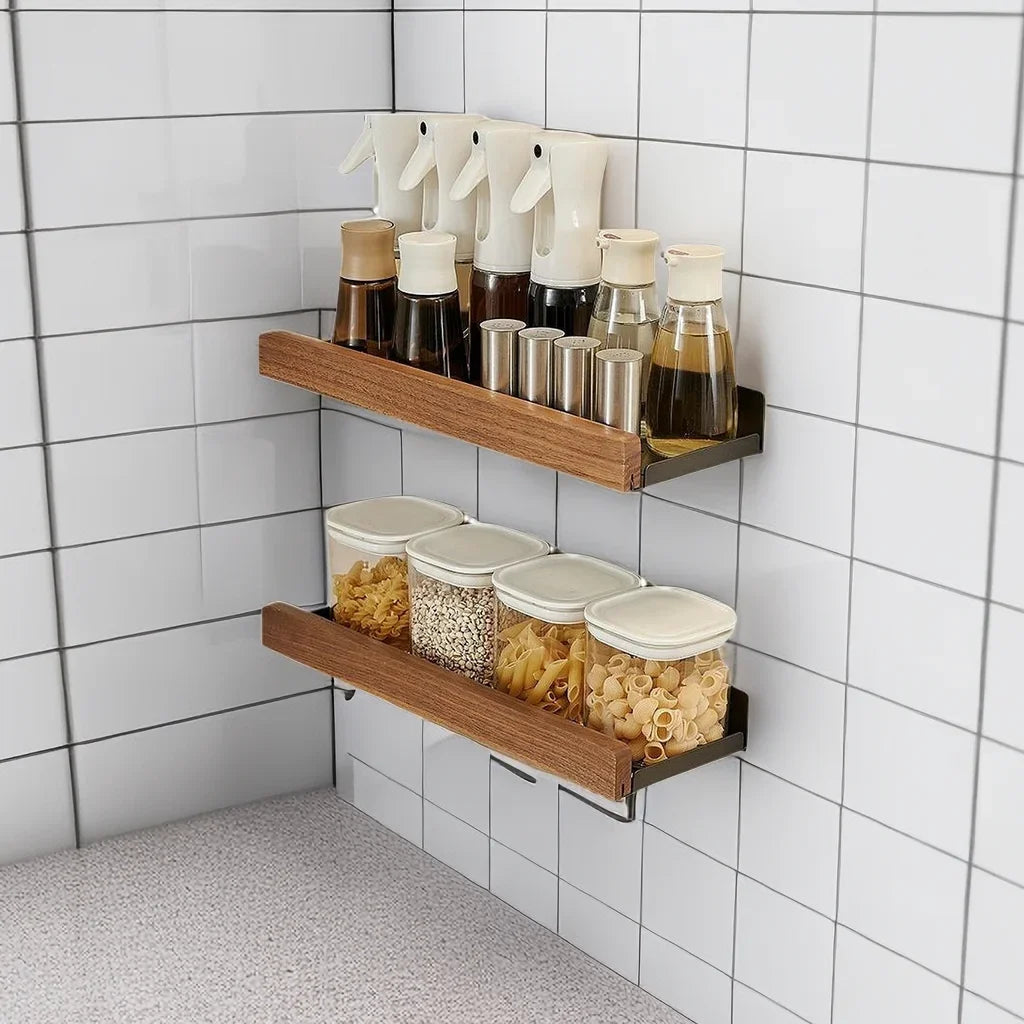 Kitchen Wall Shelf Drill-Free Metal & Wood Finish
