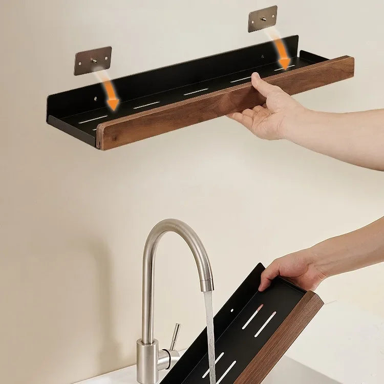 Kitchen Wall Shelf Drill-Free Metal & Wood Finish