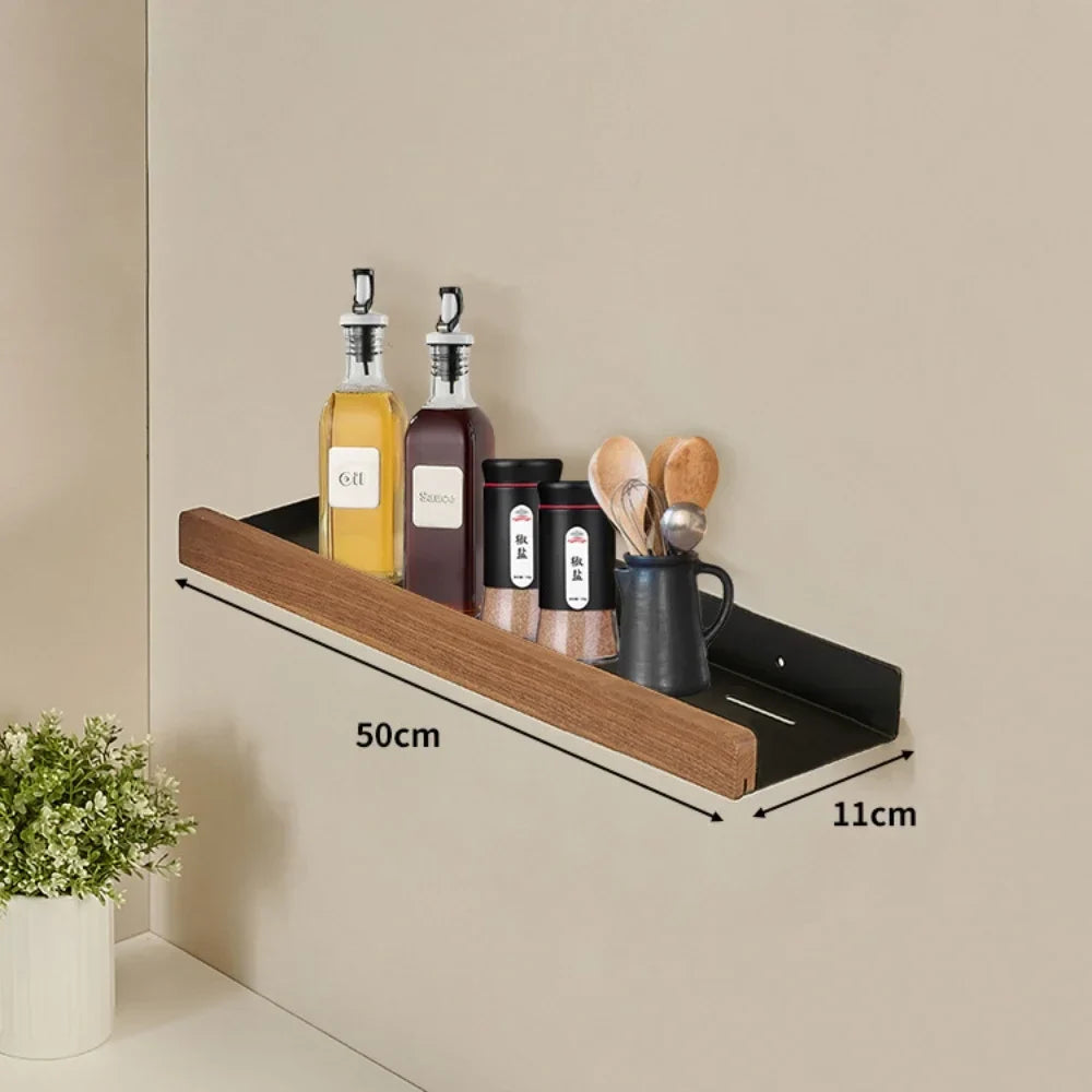 Kitchen Wall Shelf Drill-Free Metal & Wood Finish