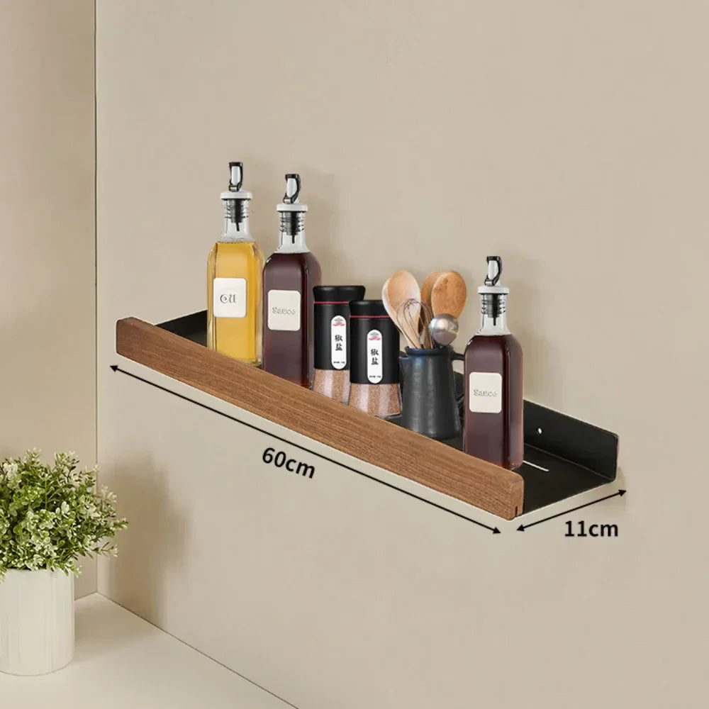 Kitchen Wall Shelf Drill-Free Metal & Wood Finish