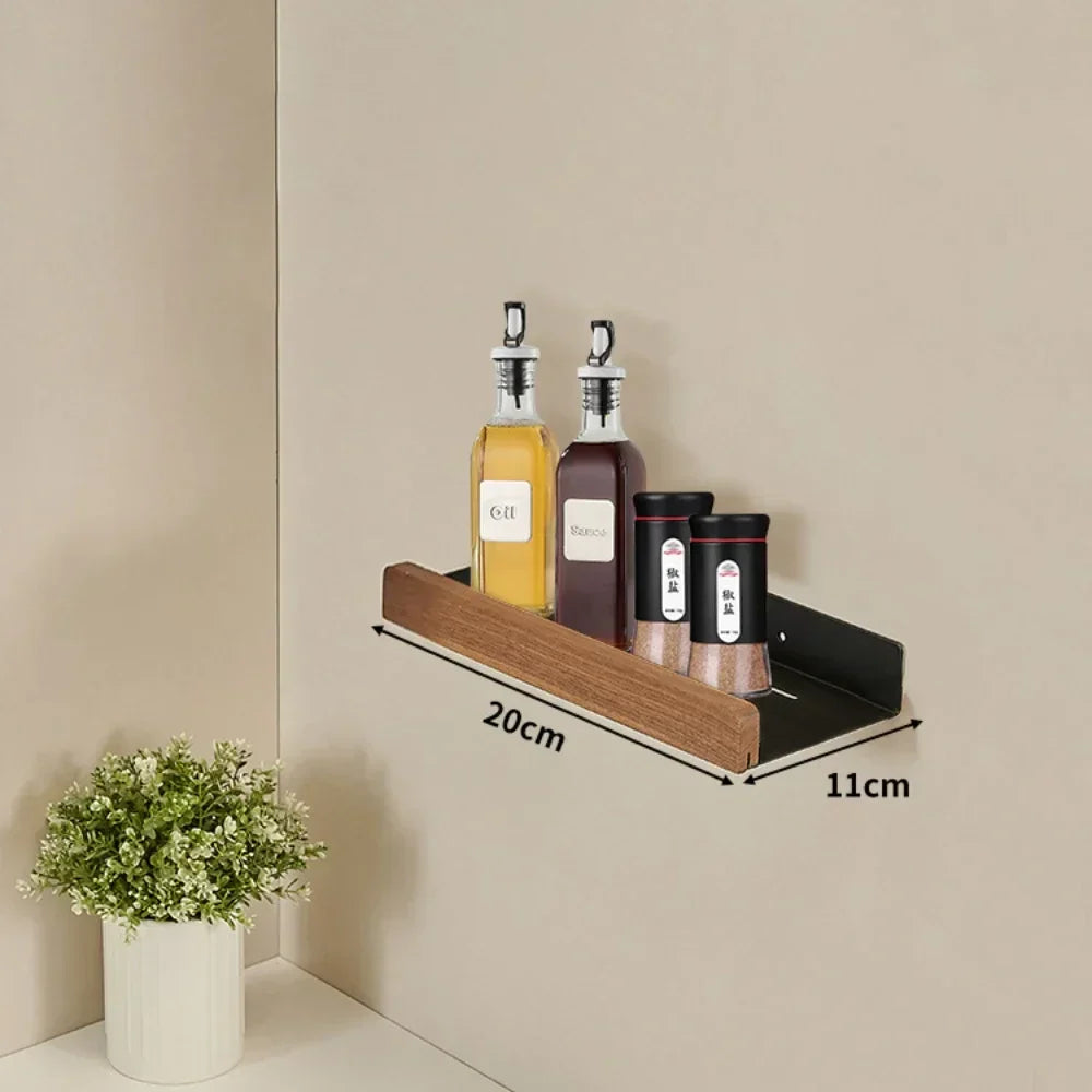 Kitchen Wall Shelf Drill-Free Metal & Wood Finish