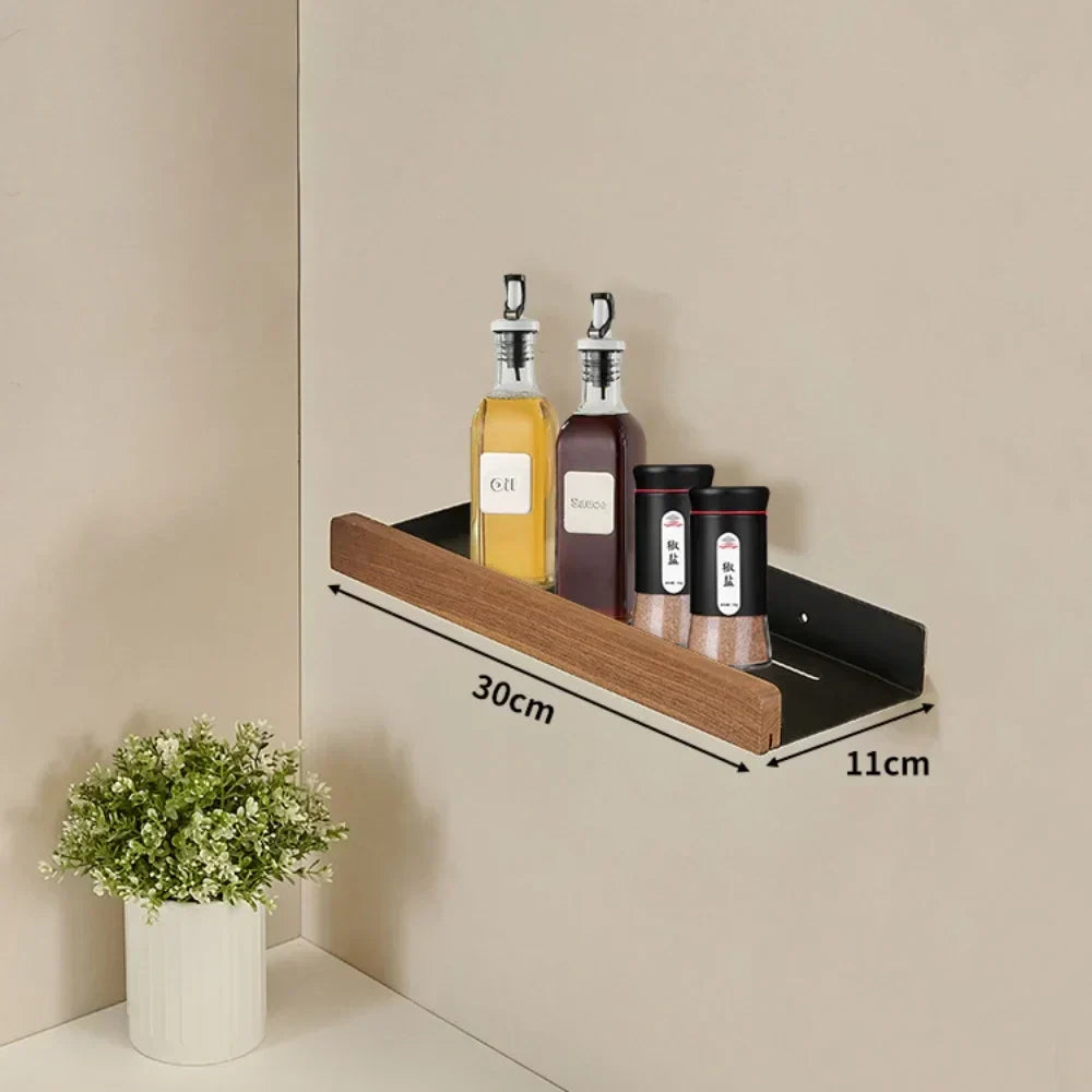 Kitchen Wall Shelf Drill-Free Metal & Wood Finish