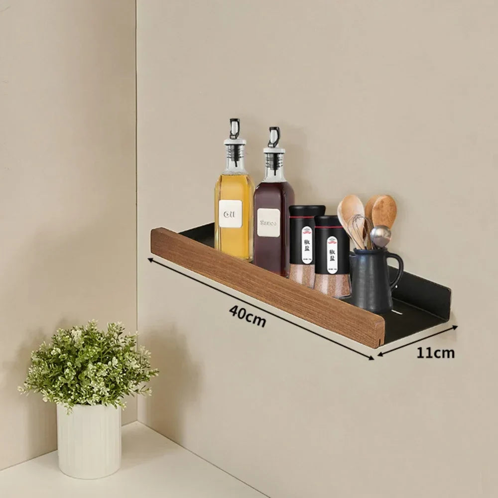 Kitchen Wall Shelf Drill-Free Metal & Wood Finish