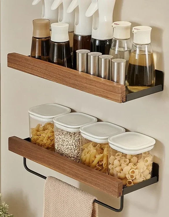 Kitchen Wall Shelf Drill-Free Metal & Wood Finish