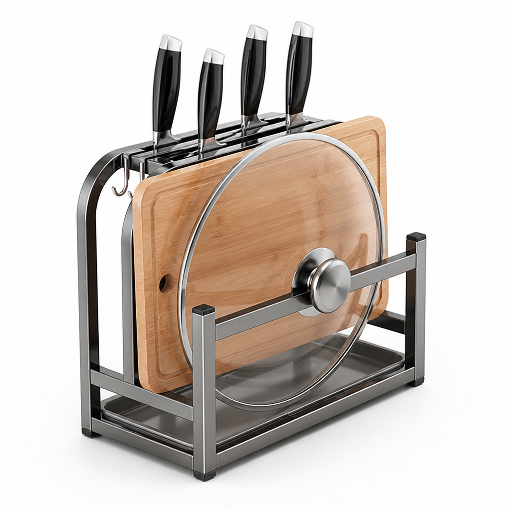 Knife Block 4 Slot Cutting Board & Lid Holder