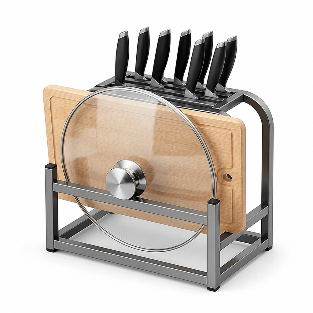 Knife Block 4 Slot Cutting Board & Lid Holder