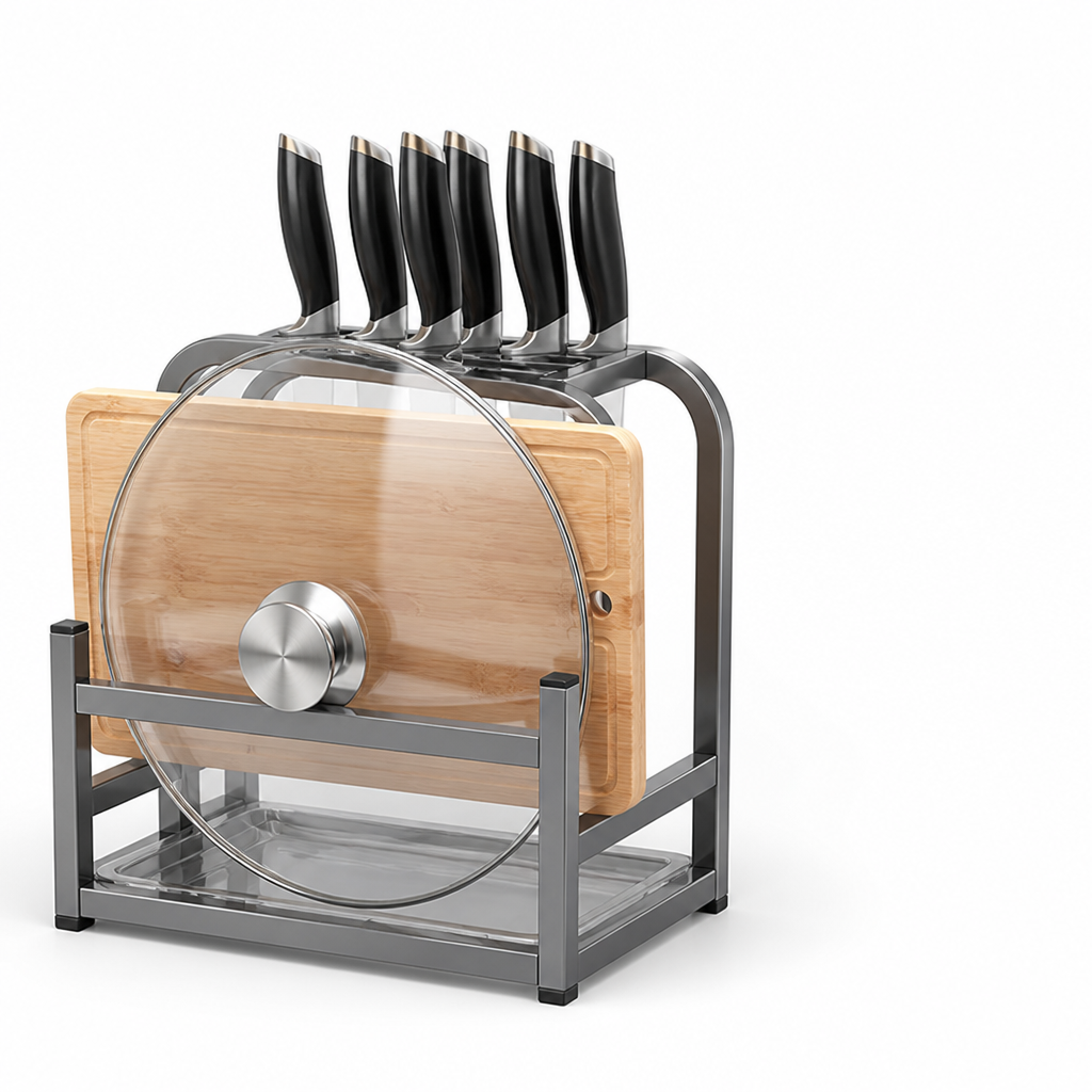 Knife Block 4 Slot Cutting Board & Lid Holder