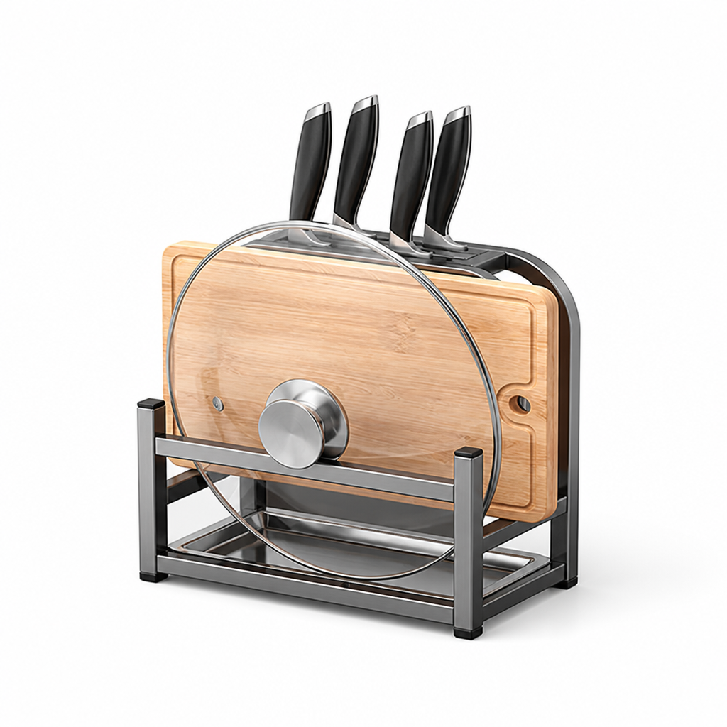 Knife Block 4 Slot Cutting Board & Lid Holder