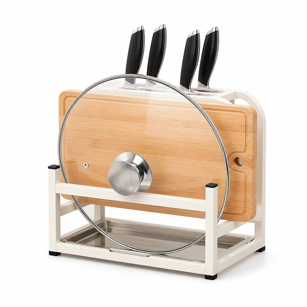 Knife Block 4 Slot Cutting Board & Lid Holder