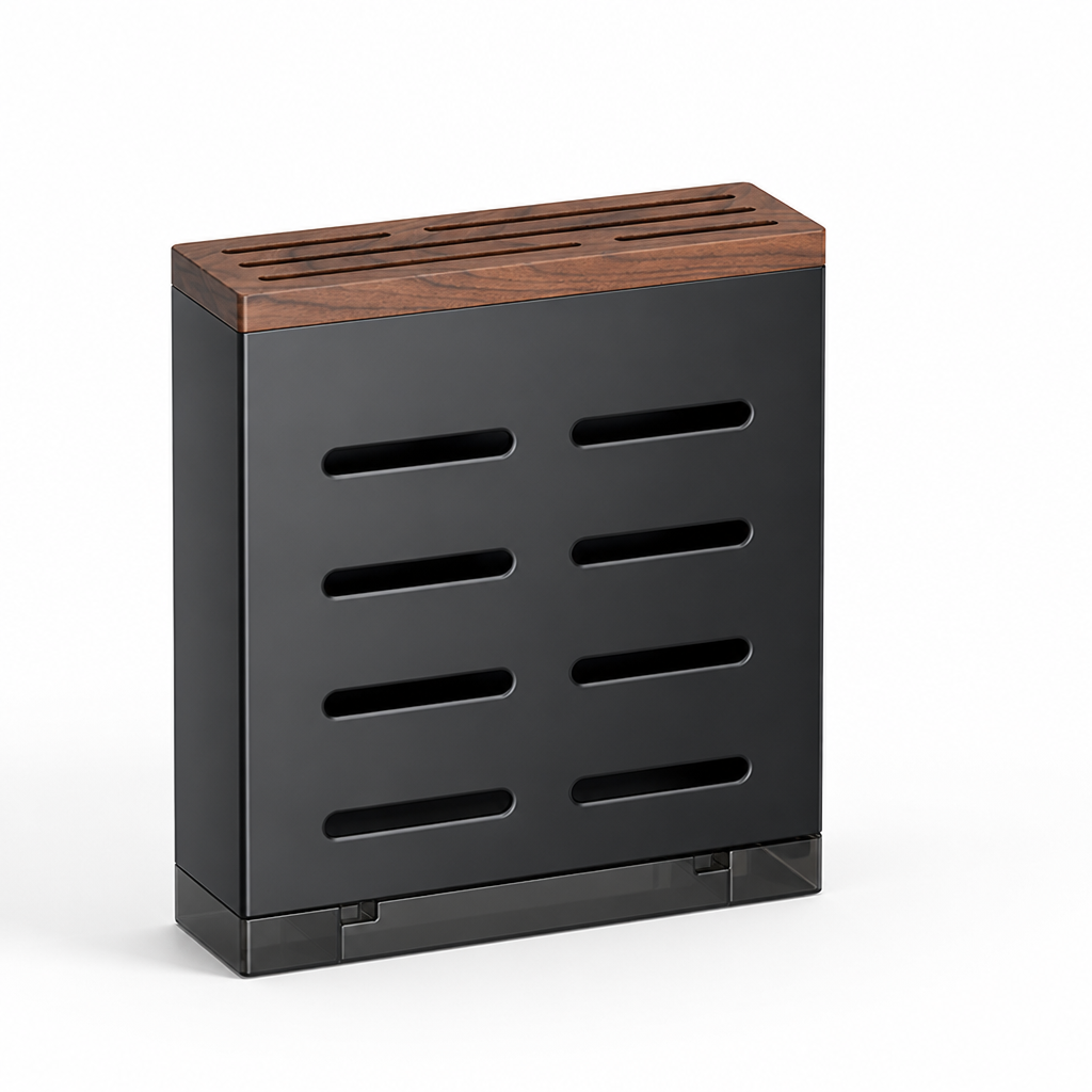 Knife Block & Chopstick Holder Walnut Wood Drip Tray