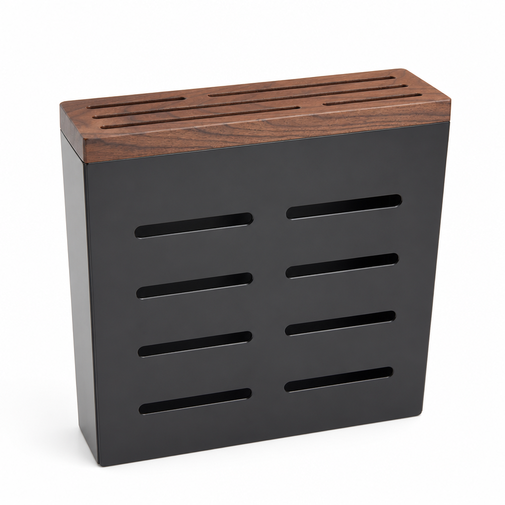 Knife Block & Chopstick Holder Walnut Wood Drip Tray
