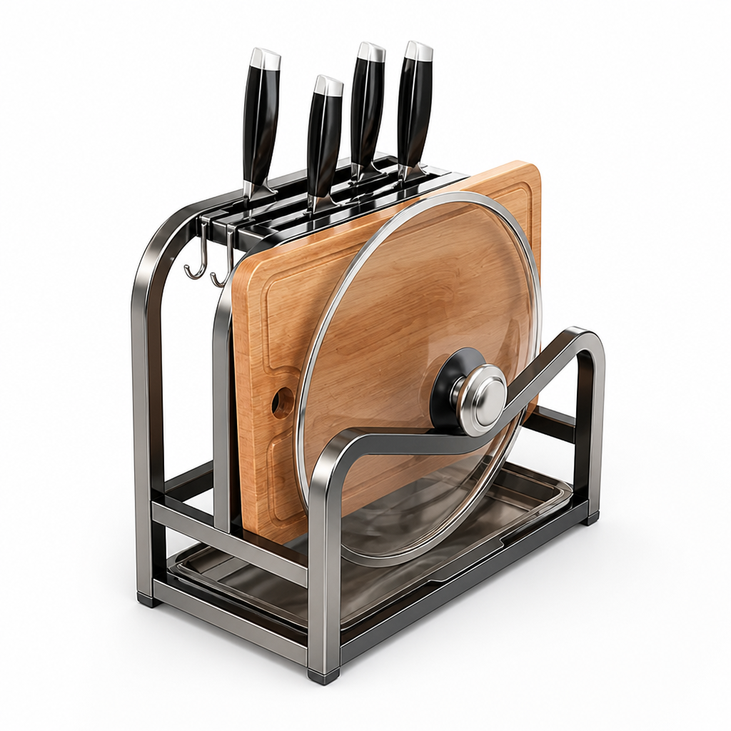 Knife Block Reinforced Metal Cutting Board & Lid Holder