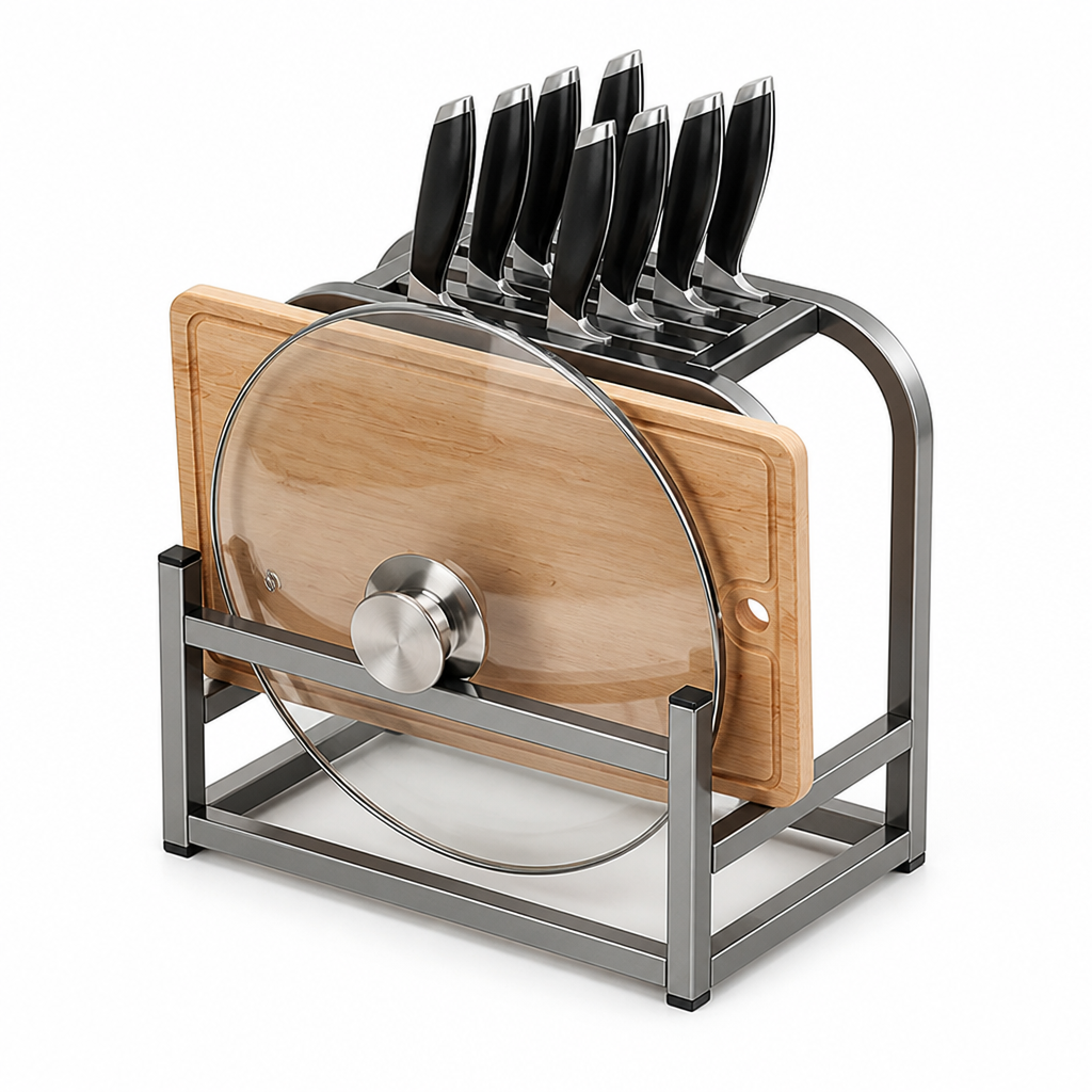 Knife Block Reinforced Metal Cutting Board & Lid Holder