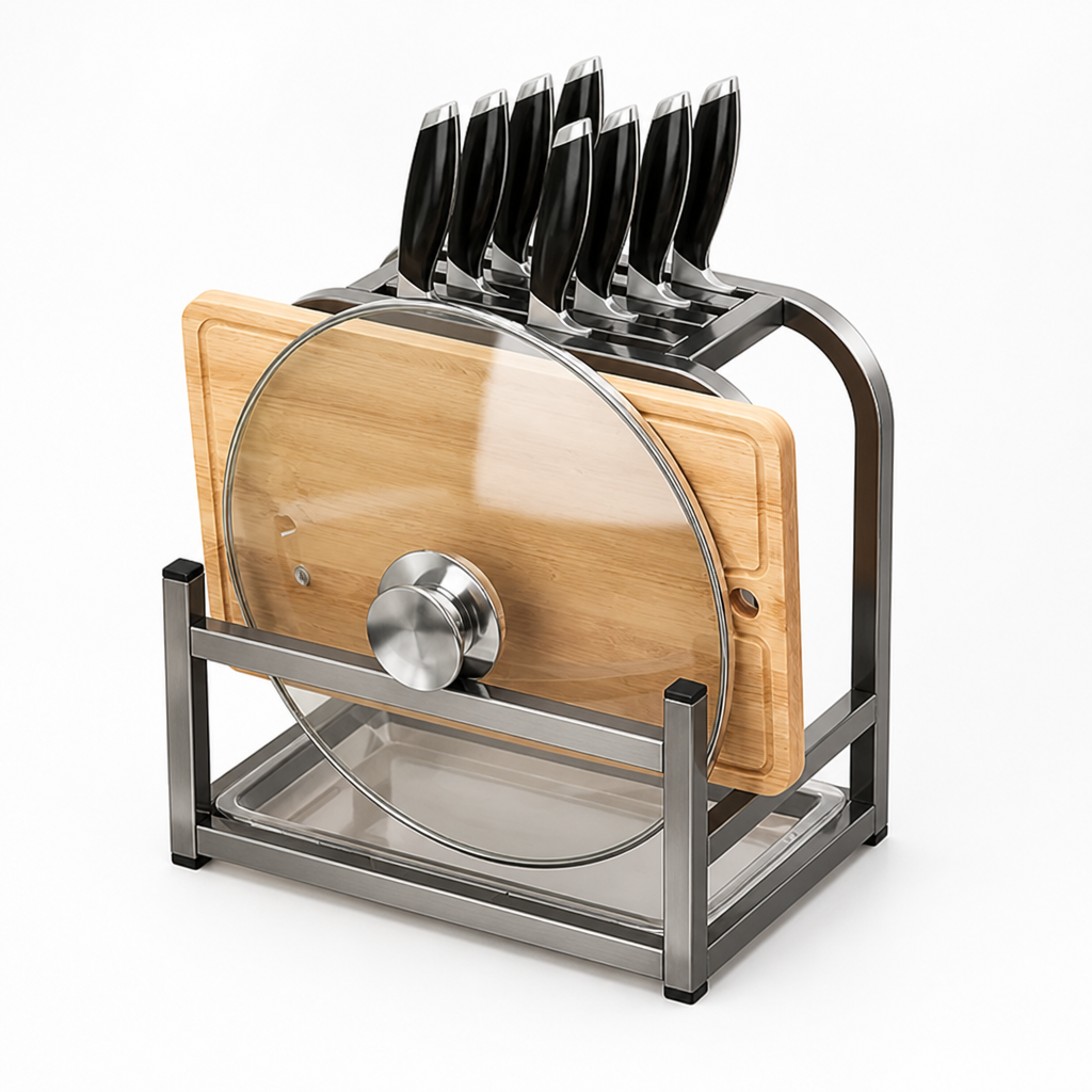 Knife Block Reinforced Metal Cutting Board & Lid Holder