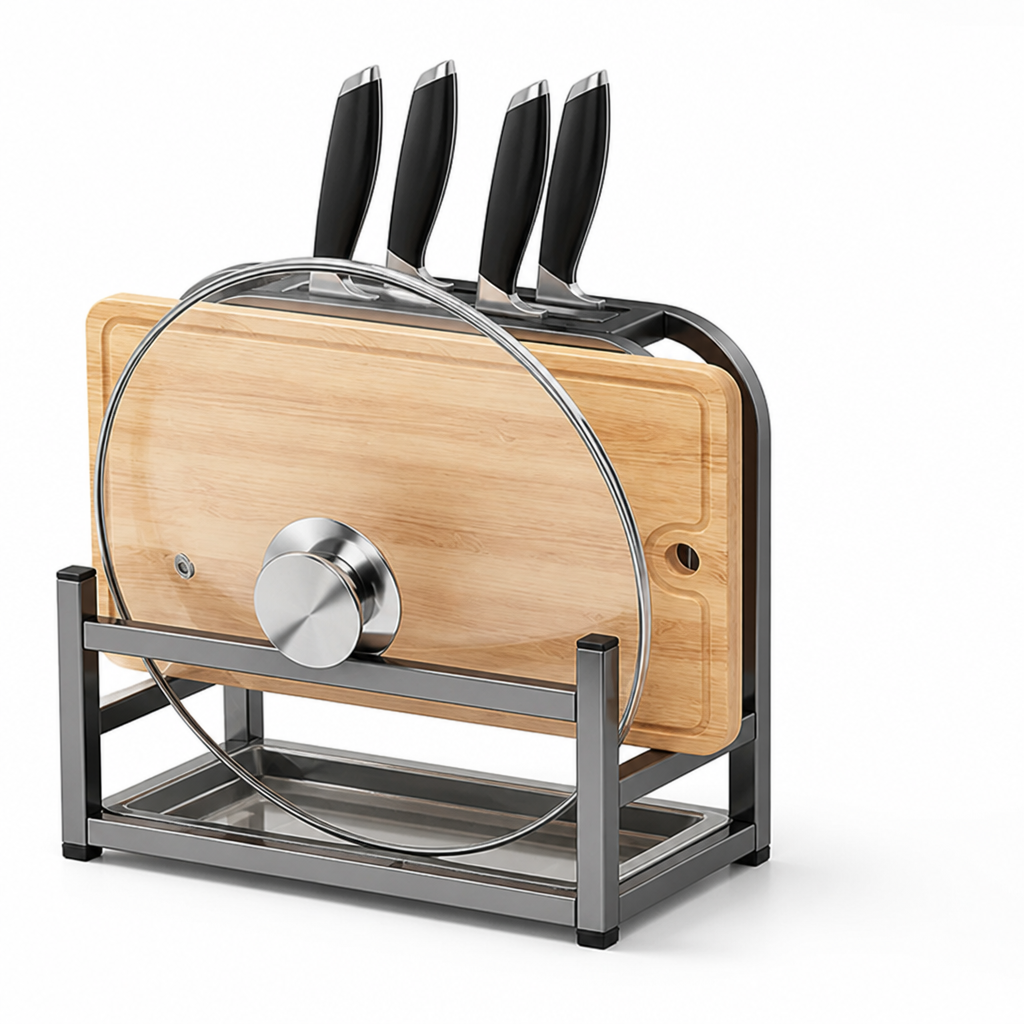 Knife Block Reinforced Metal Cutting Board & Lid Holder