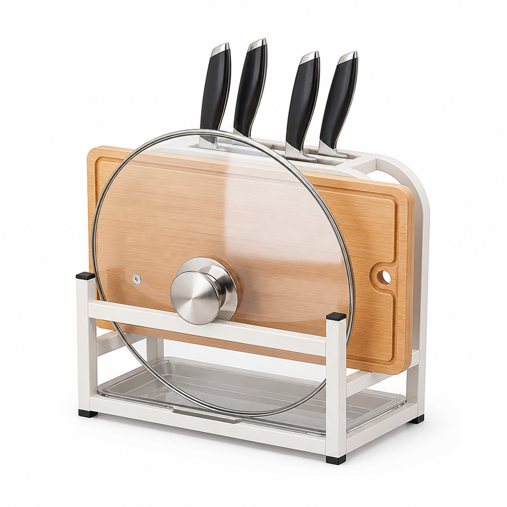 Knife Block Reinforced Metal Cutting Board & Lid Holder