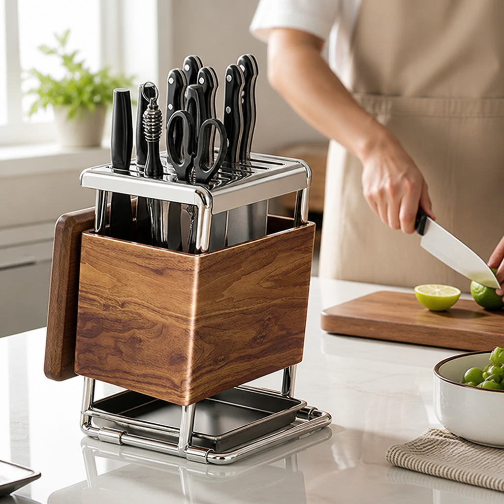 Knife Block Wood Look Cutlery & Board Storage