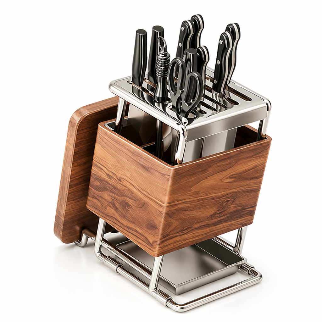 Knife Block Wood Look Cutlery & Board Storage