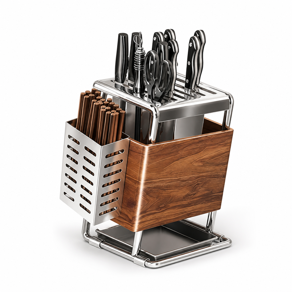 Knife Block Wood Look Cutlery & Board Storage