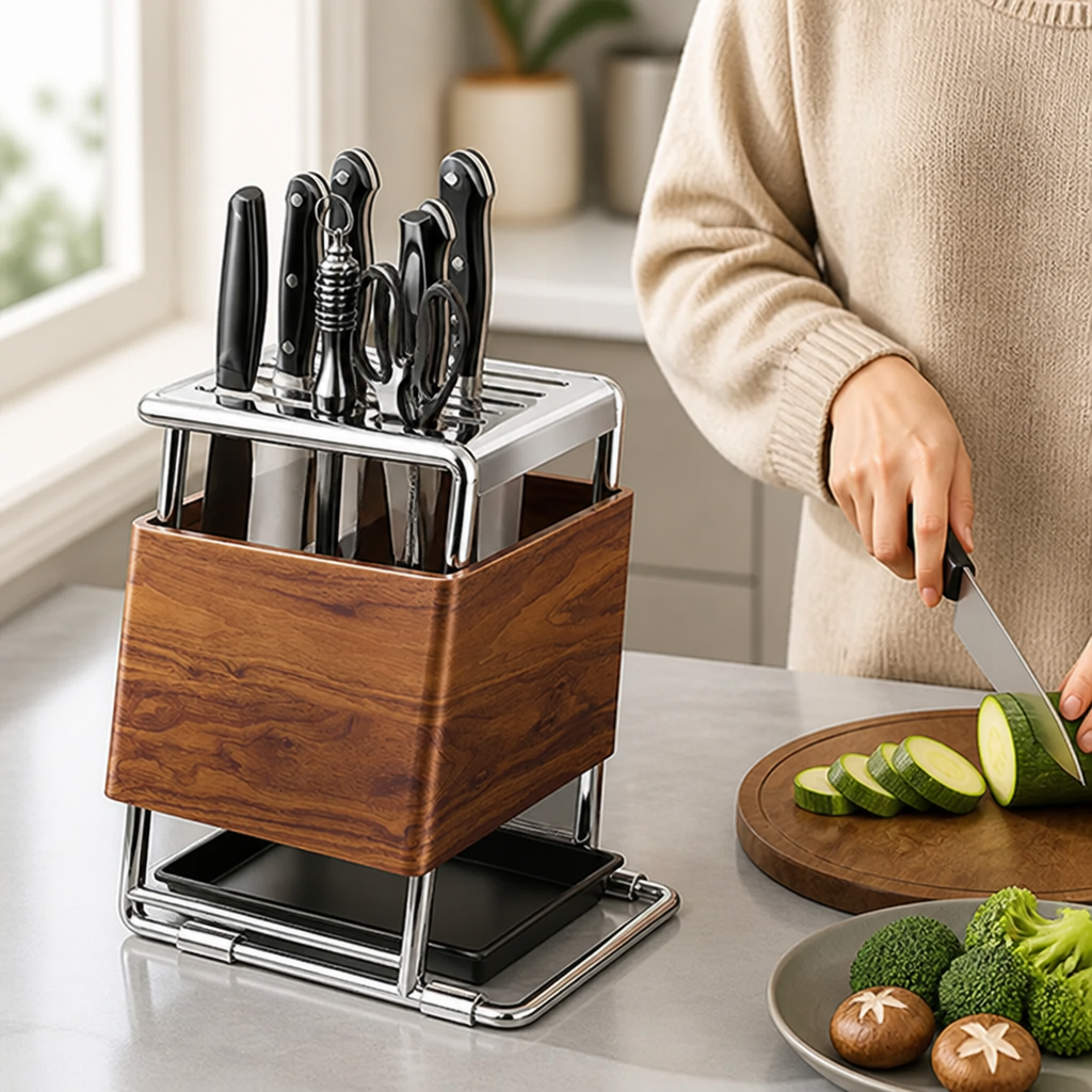 Knife Holder Wood-Look Cutlery & Board Storage