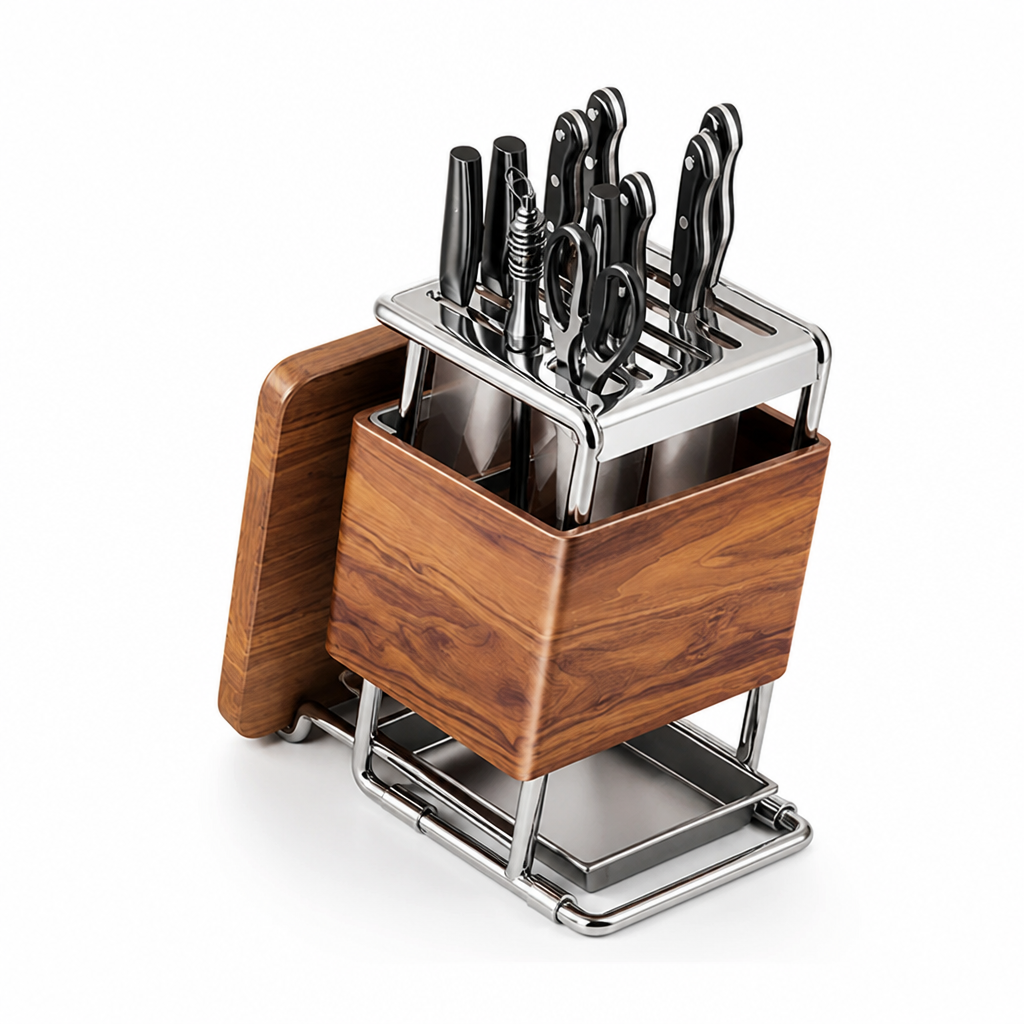 Knife Holder Wood-Look Cutlery & Board Storage