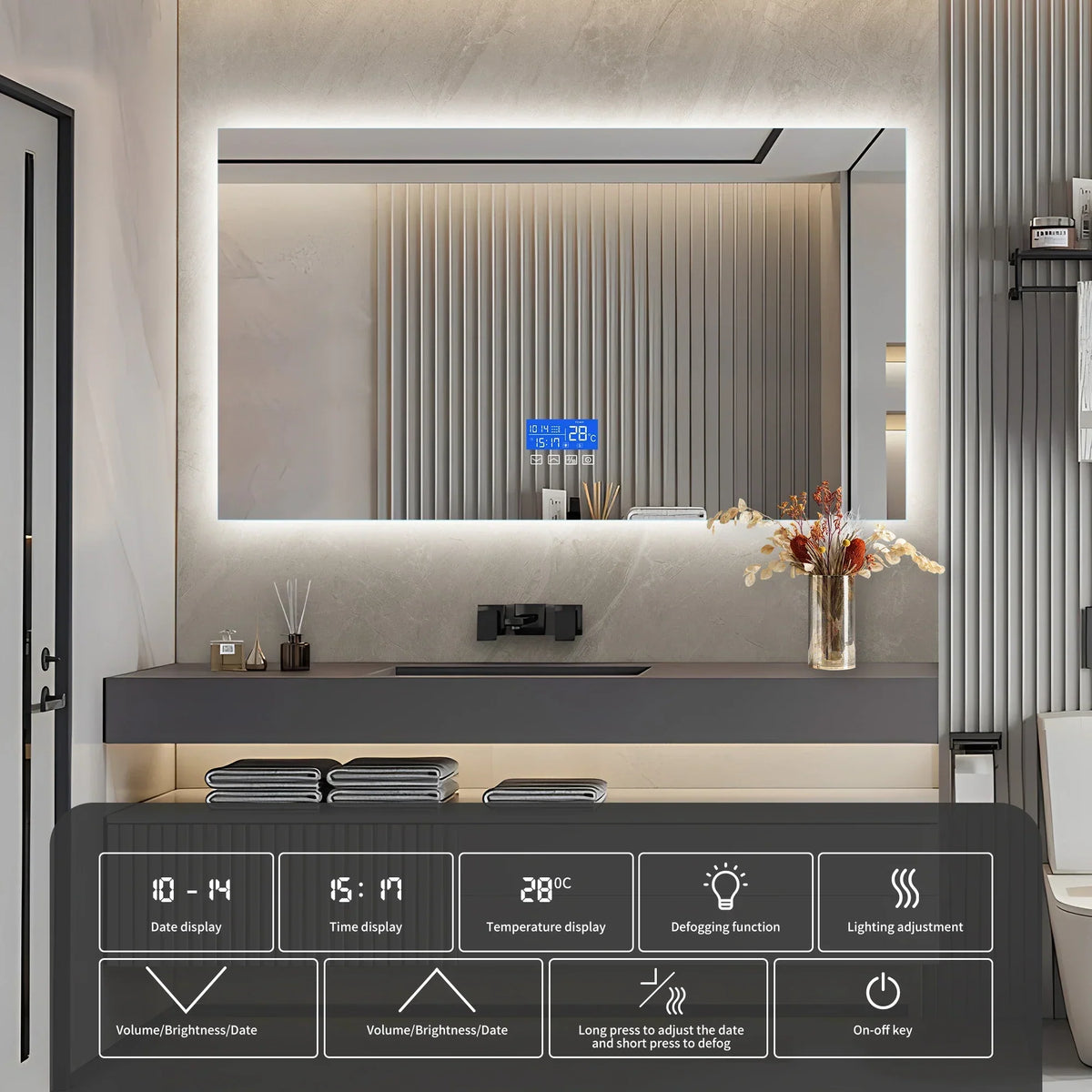 LED Bathroom Mirror Anti-Fog Dimmable 3-Color