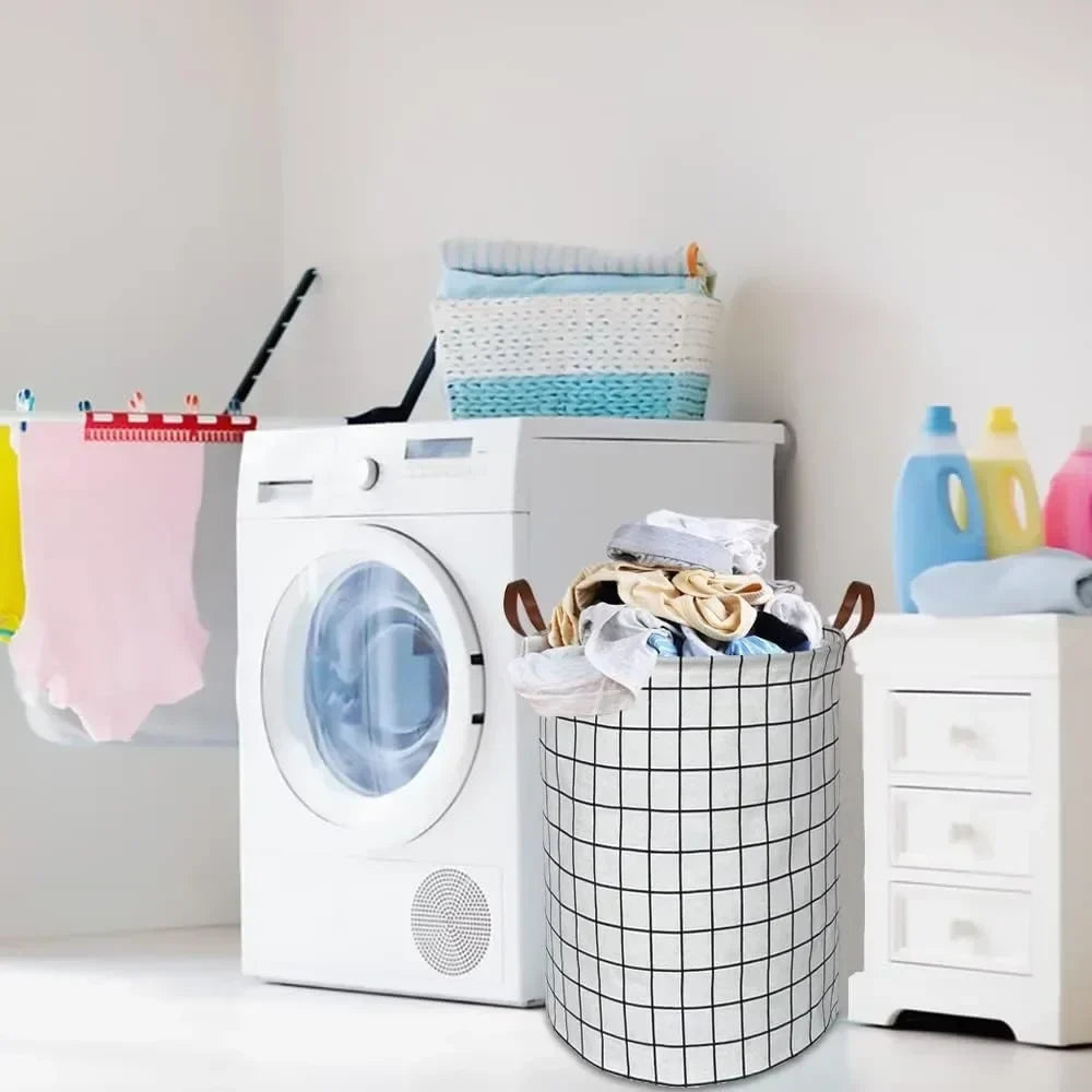 Laundry Basket Foldable Canvas & Linen Waterproof Lining